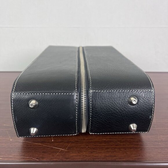 VTG Fossil Leather 2 Bottles Wine Travel Bag Case Leather Purse Handle Zipper - Picture 8 of 8